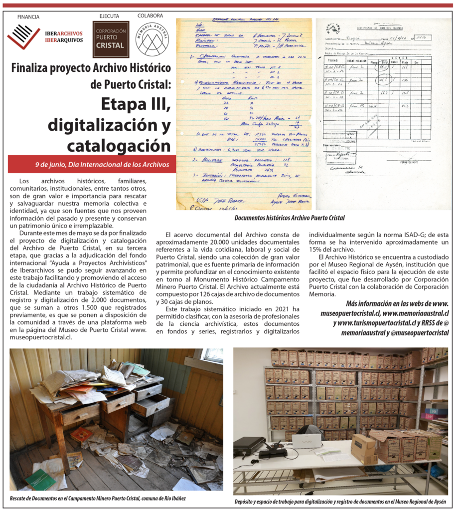 Archivo Histórico de Puerto Cristal: Etapa III, digitalización y Catalogación