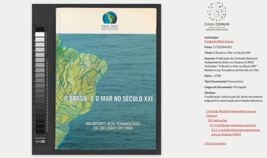 "Podem os oceanos salvar-nos?". Organização, preservação, acesso e valorização do Arquivo da Comissão Mundial Independente para os Oceanos: o contributo ibero-americano para a sustentabilidade dos oceanos.