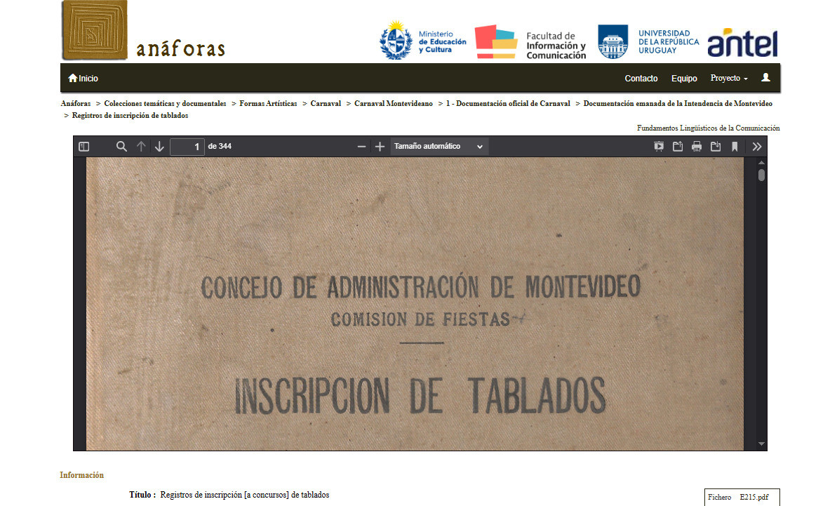 Descripción, digitalización y difusión del patrimonio documental del Centro de Documentación e Investigación del Museo del Carnaval de Montevideo, Uruguay (Fase III)